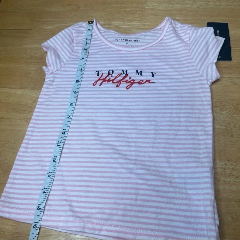 Tommy Hilfiger Girls Size 6 Pink And White Striped Tee NWT